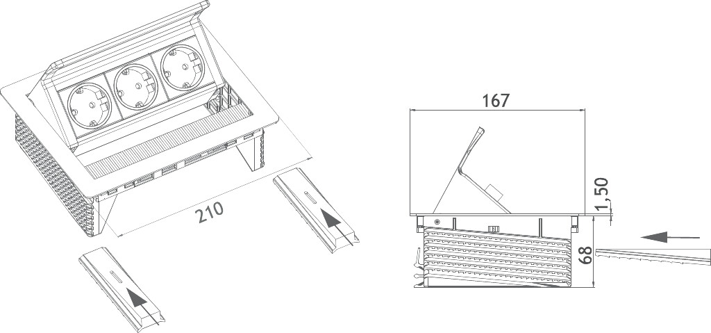 EVOLINE FLIP TOP PUSH SMALL ZWART GELAKT NL-D-L3 S3 STOPCONTACTEN