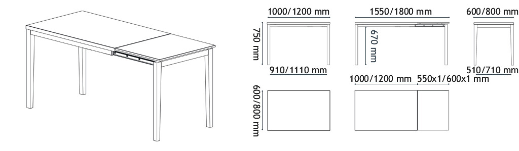 TABLE TOY 1200X800MM|AC BLANC|VERRE BLANC BRILL