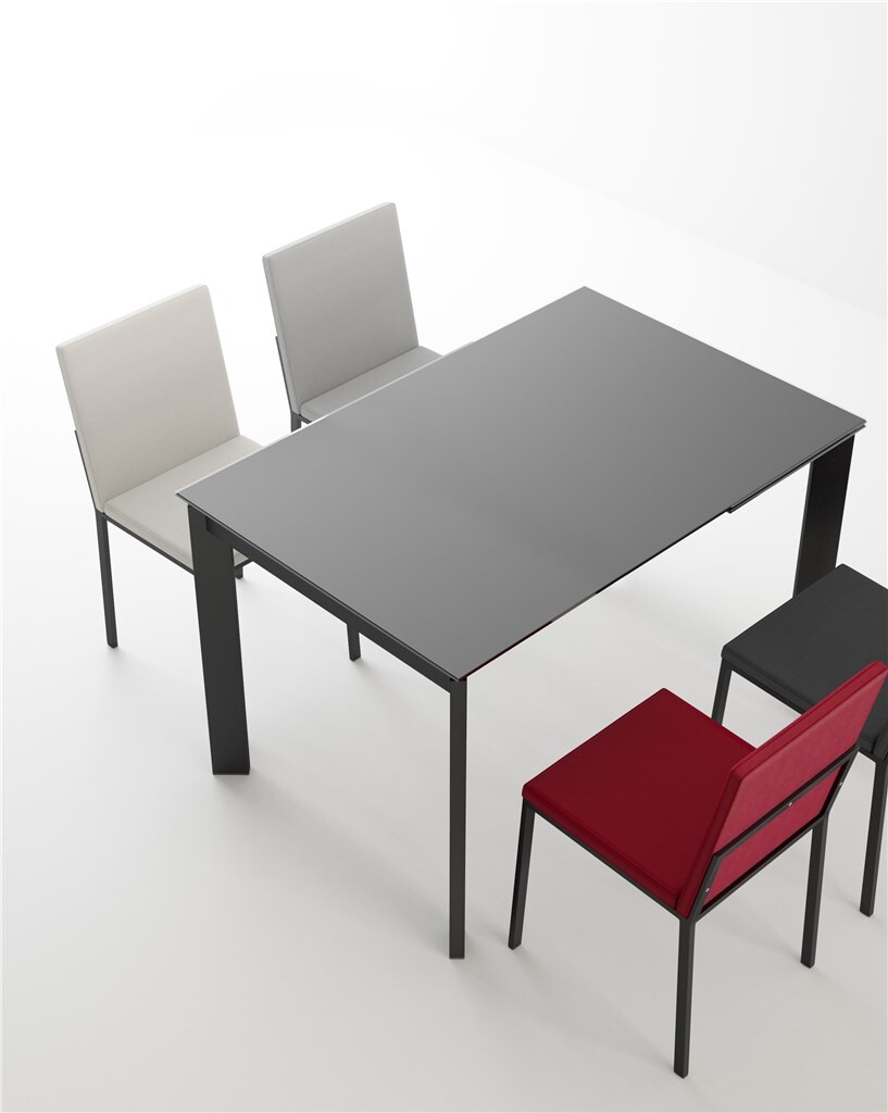 TABLE EXT. POKER 110X70 BLANC-VERRE NOIR 