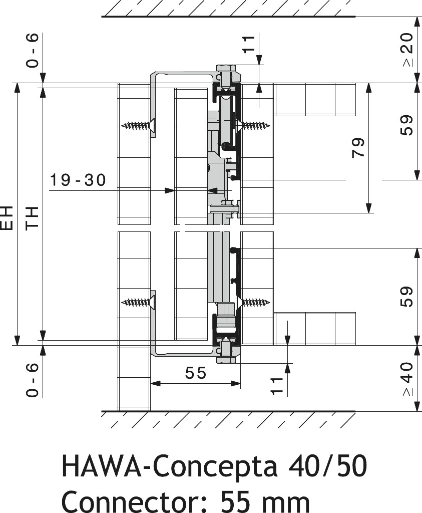HAWA CONCEPTA CONNECTOR 55MM 2 DEUREN
