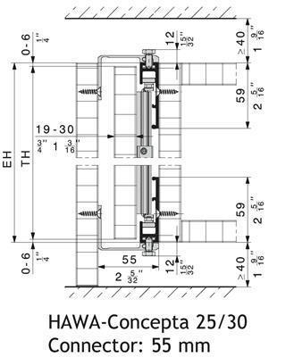 HAWA 23221 CONCEPTA CONNECTOR 55MM L. 650MM POUR 1 PORTE 