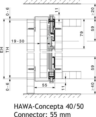 HAWA 23222 CONCEPTA CONNECTOR 55MM L. 900MM POUR 1 PORTE 
