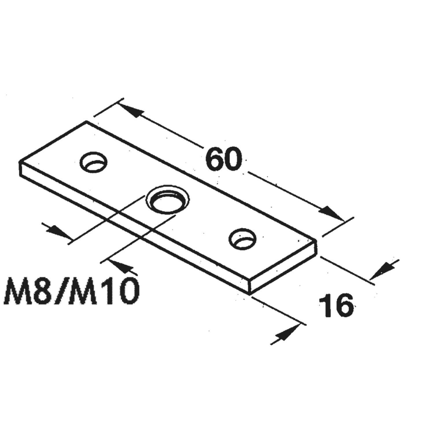 Montageplaat 60x16x3mm voor regelvijs M8 verzinkt