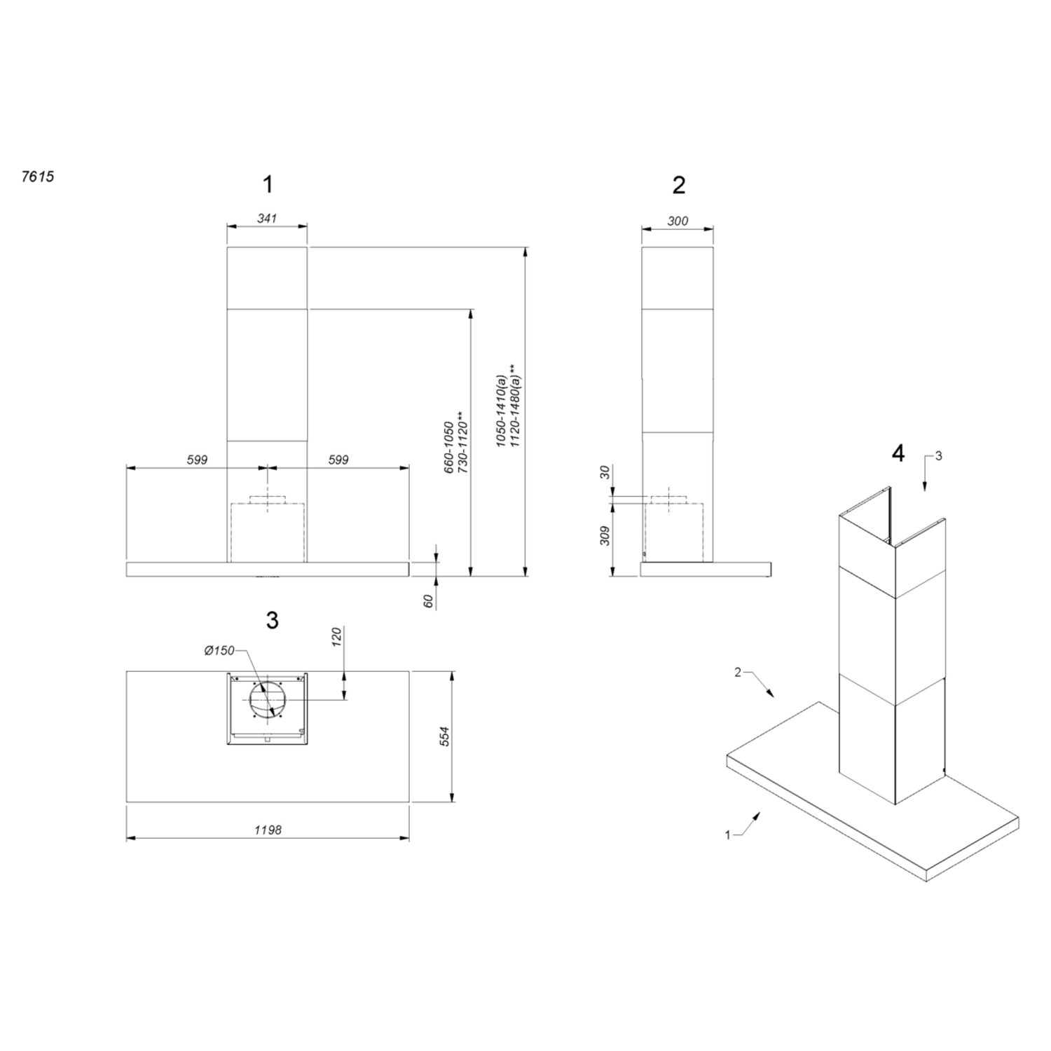 Novy Flatline 120 cm inox (sans moteur) murale 