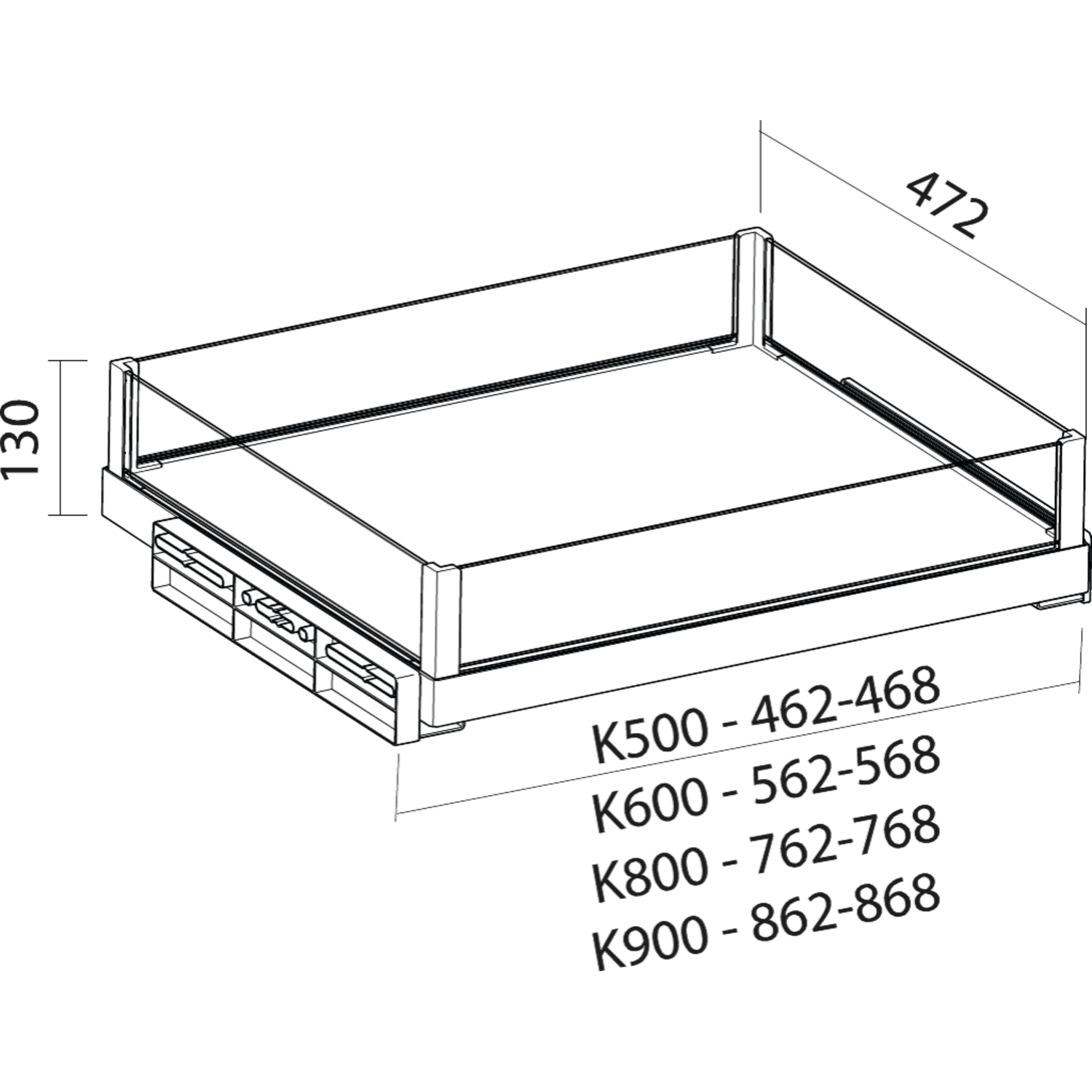 Tf-line lade met glas h.130mm k.600mm antraciet