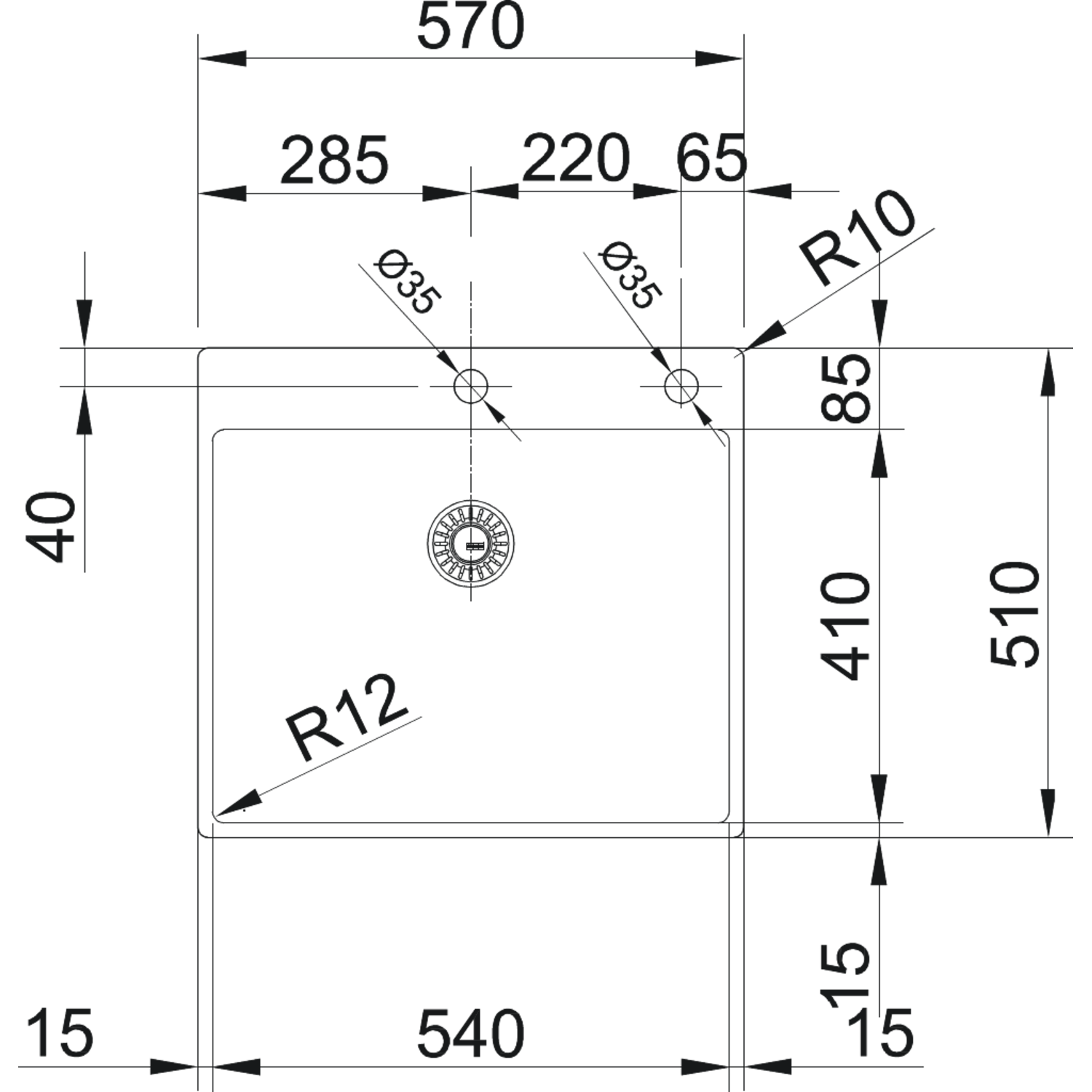 BOX - Cuve à affleurer & SlimTop / 570 x 510 mm / Lisse
