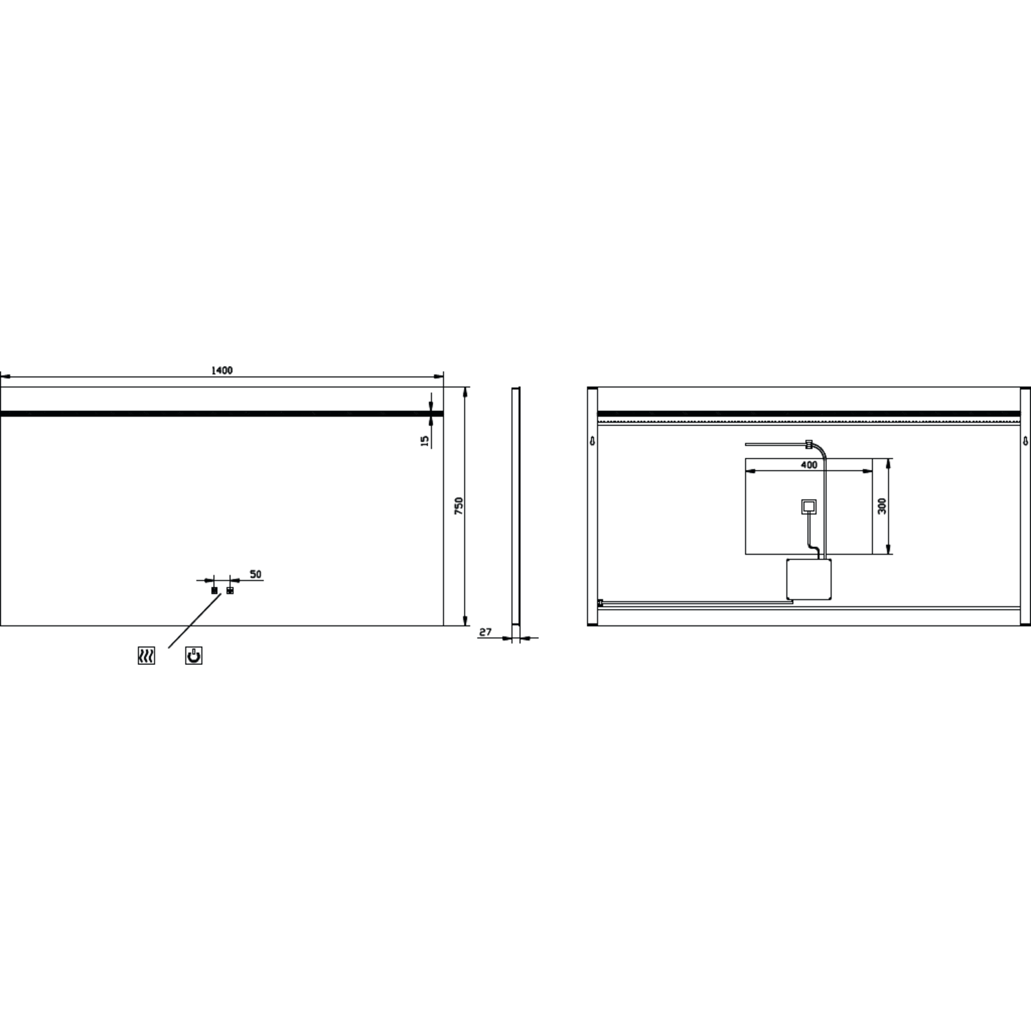 Miroir 1400x750 led haut+kelvinch.+chauff 