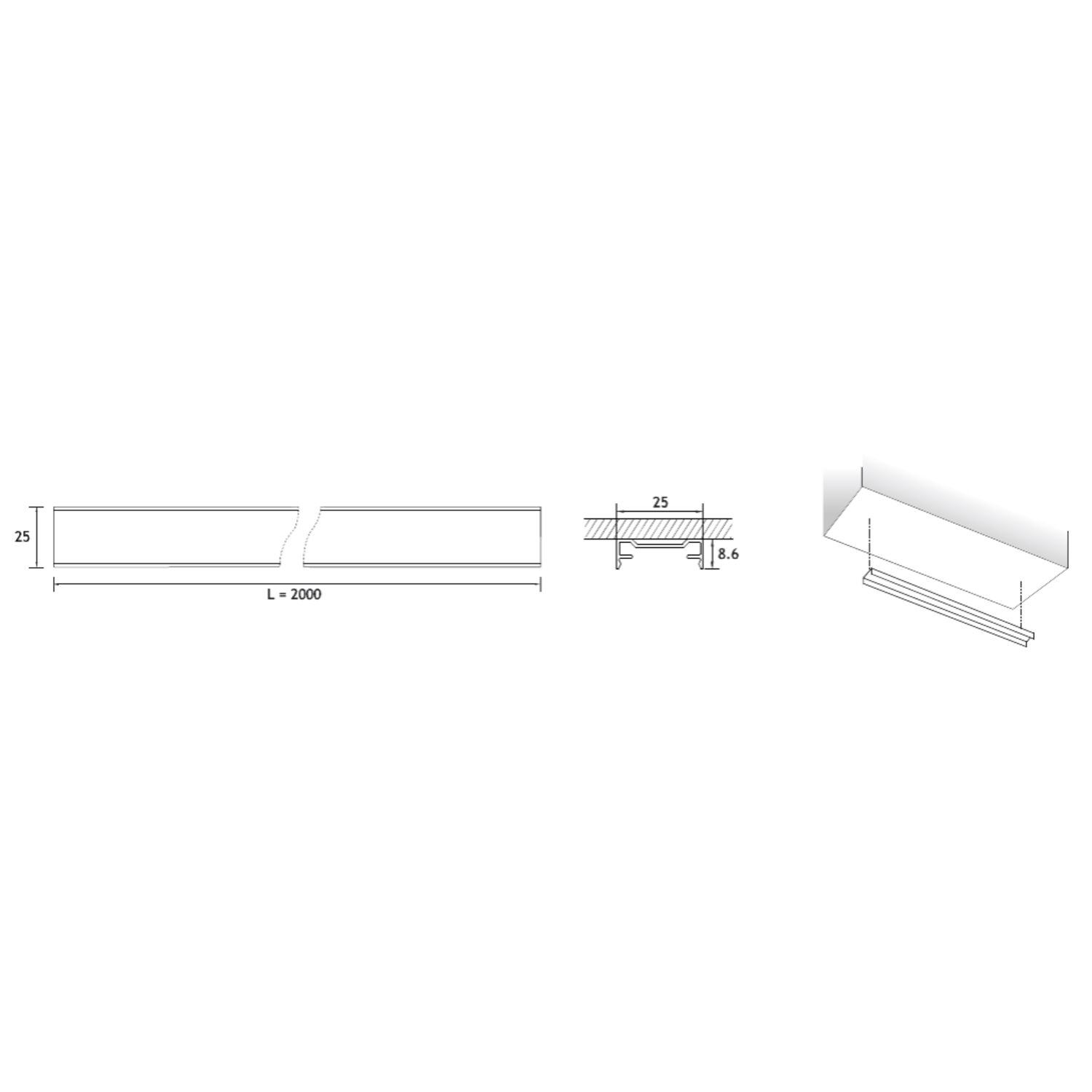 Profilé Led channelline 11 2000mm applique anthrac 
