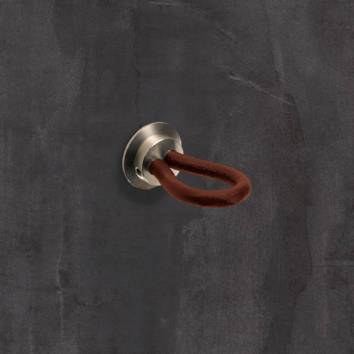 Bouton Filaga, L 20 mm, H 32 mm, cuir brun foncé / nickelé mat