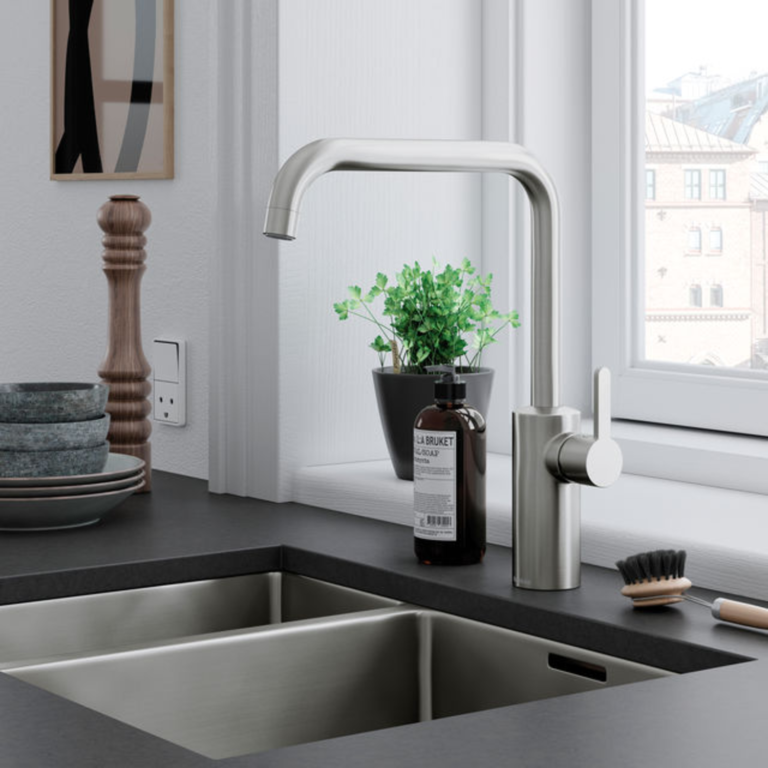Silhouet mitigeur cuisine acier pvd  
