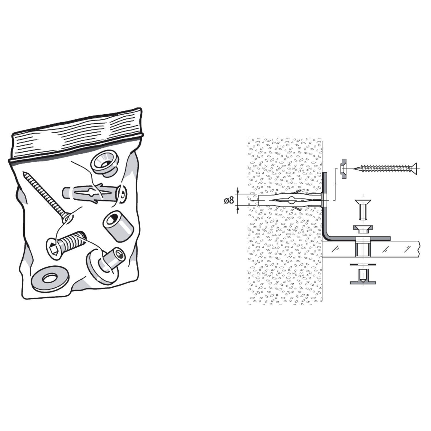 Pba 500-g inox sat. set fixation mur-verre pour eq uerre