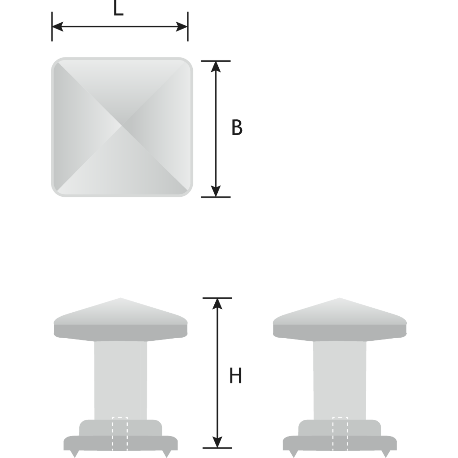 Bouton tower square+plaque arr. couleur fer 