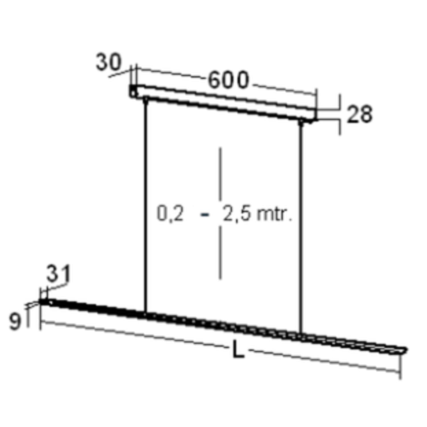 Pendel 150 Led RVS 900mm 14W 240v 4000K 1028lm