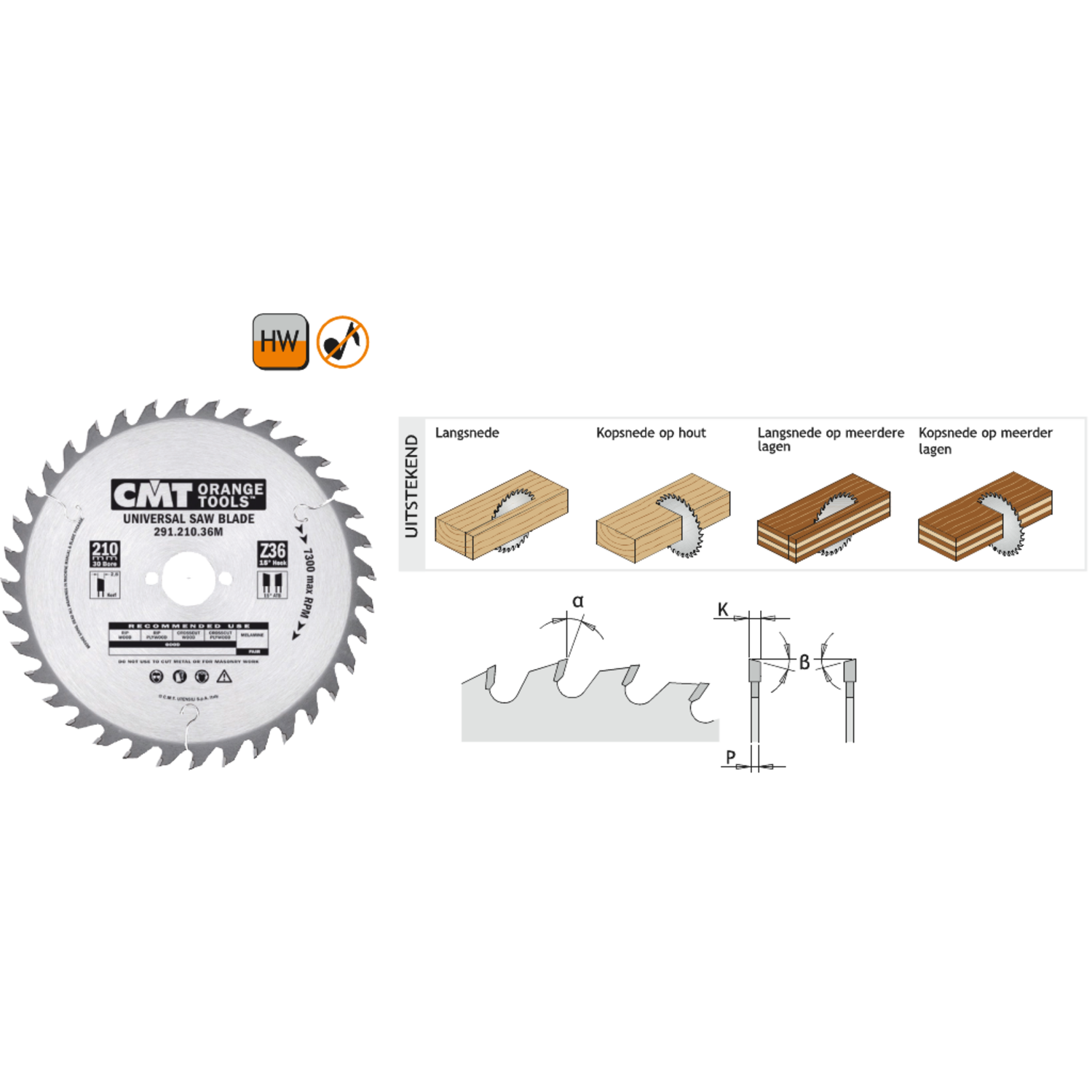 Lames de scie univer.pr machines portabl  d=165 f=ø20 k=2.6 p=1.6 z24 <°=15° q=hw