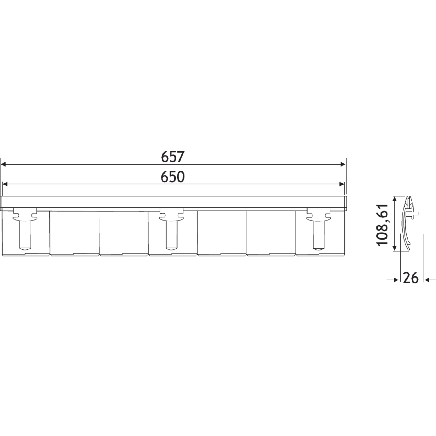 Flap kabelgeleiding horizontaal wit 650mm/7 el.