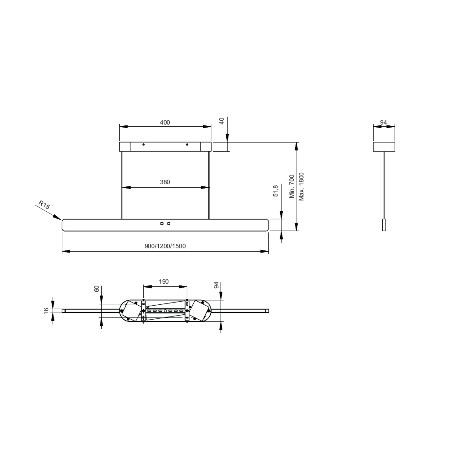 Pendel Blim Up Emotion 230V noir 1500mm