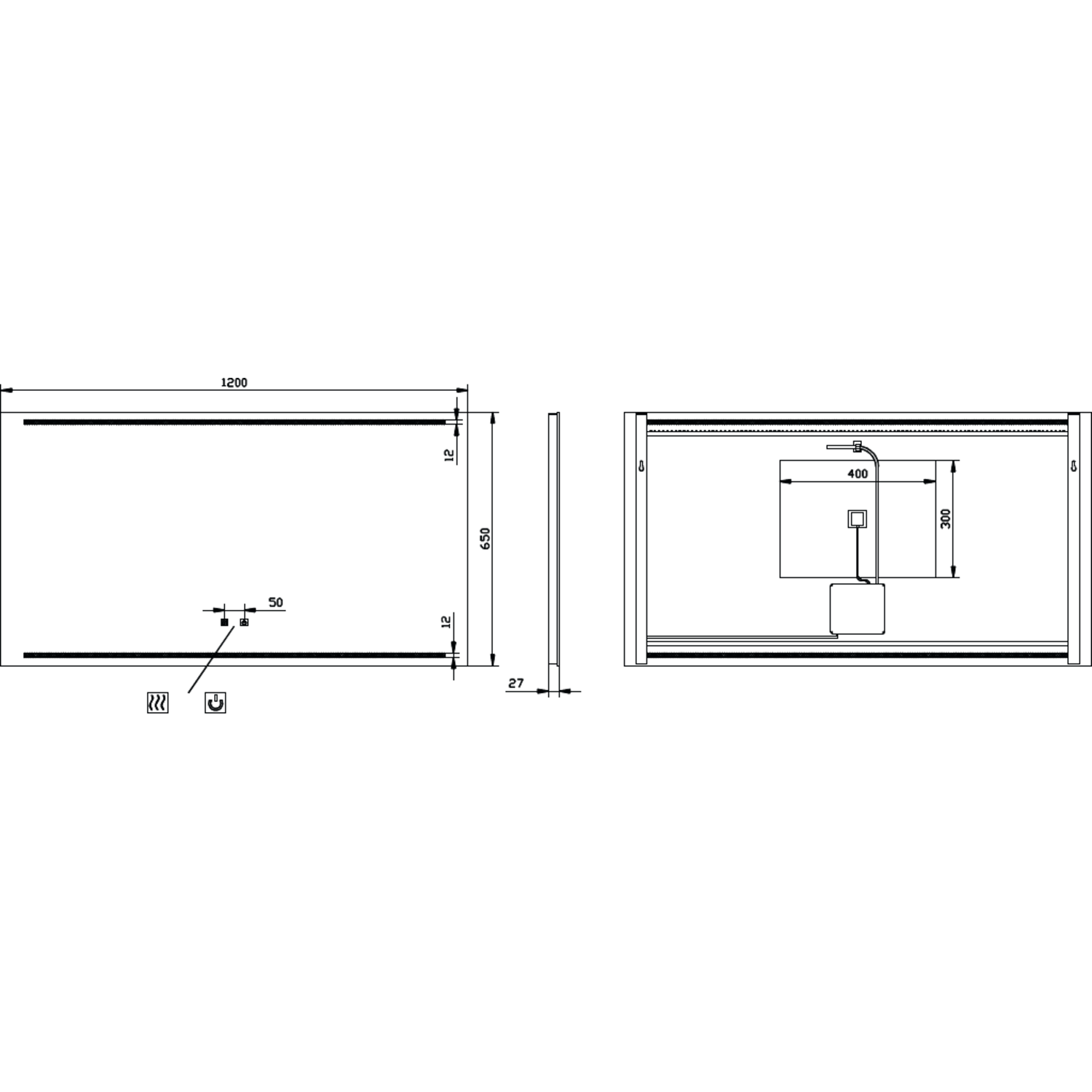 Miroir 1200x650 led haut/bas.+kelvinch.+chauff 
