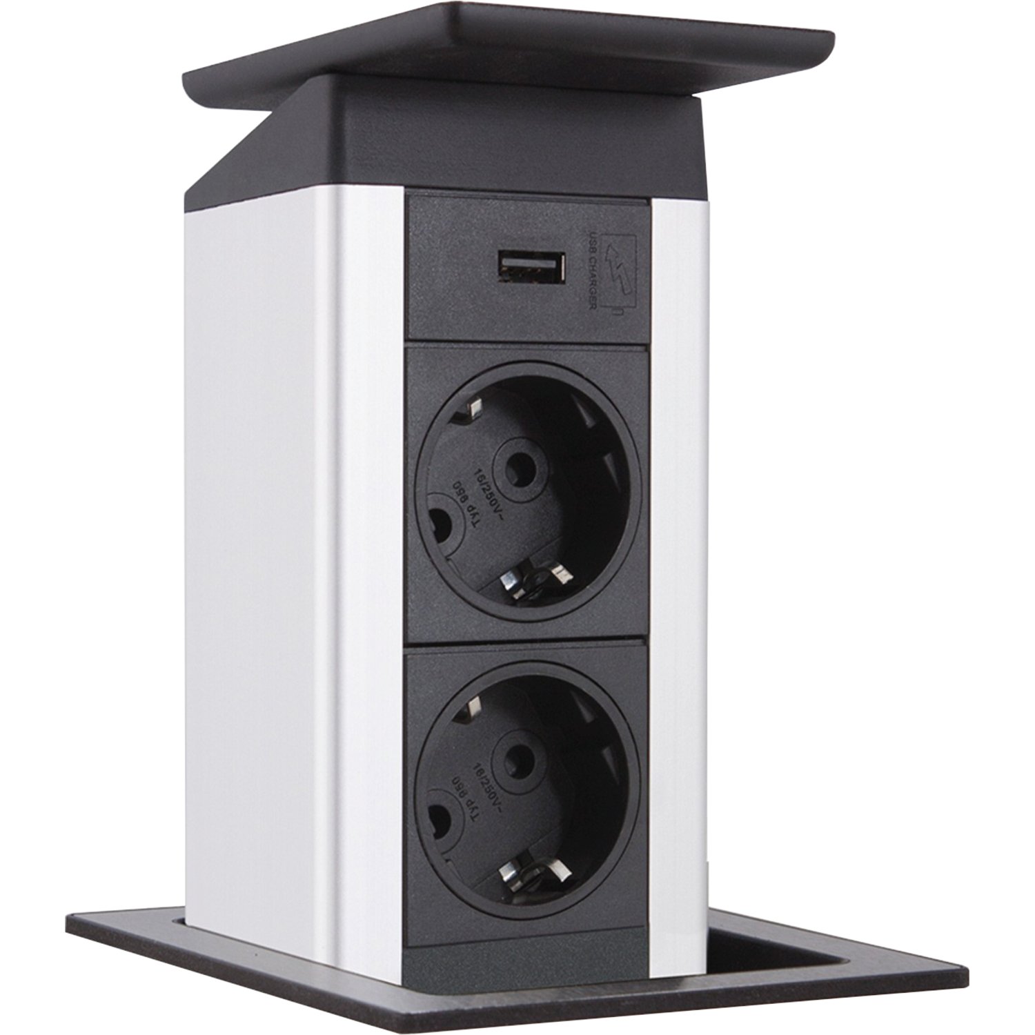 Evoline port push cuisine chargeur verre noir b-f  2 prises/1 chargeur usb