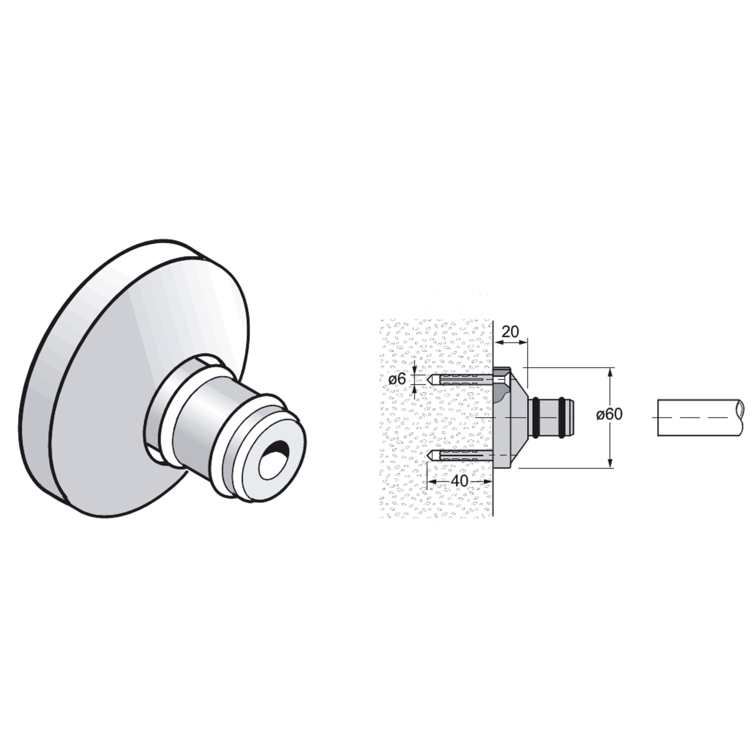 Pba 500-g inox sat. rosace de fixat. regl.murale t ube 25mm