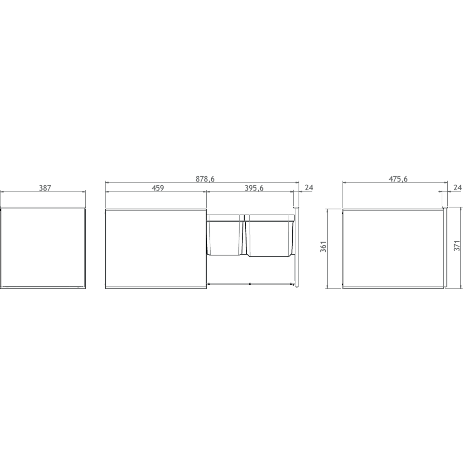 Highline 1 poubelle 10+10+16l inox c.50cm extension totale avec ammortisseur