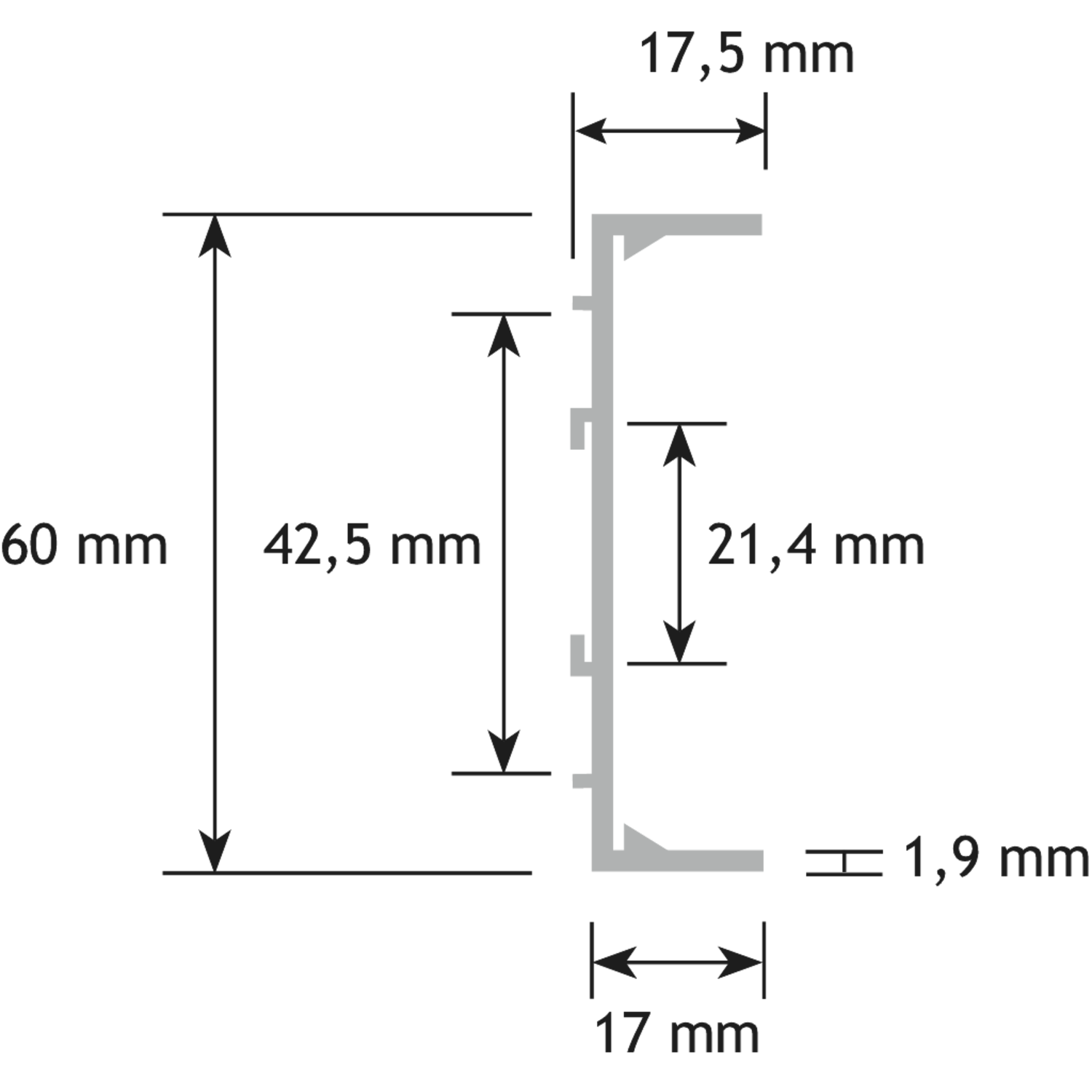 Greeplijst YAREN C- vorm voor decor strip wit 5000mm