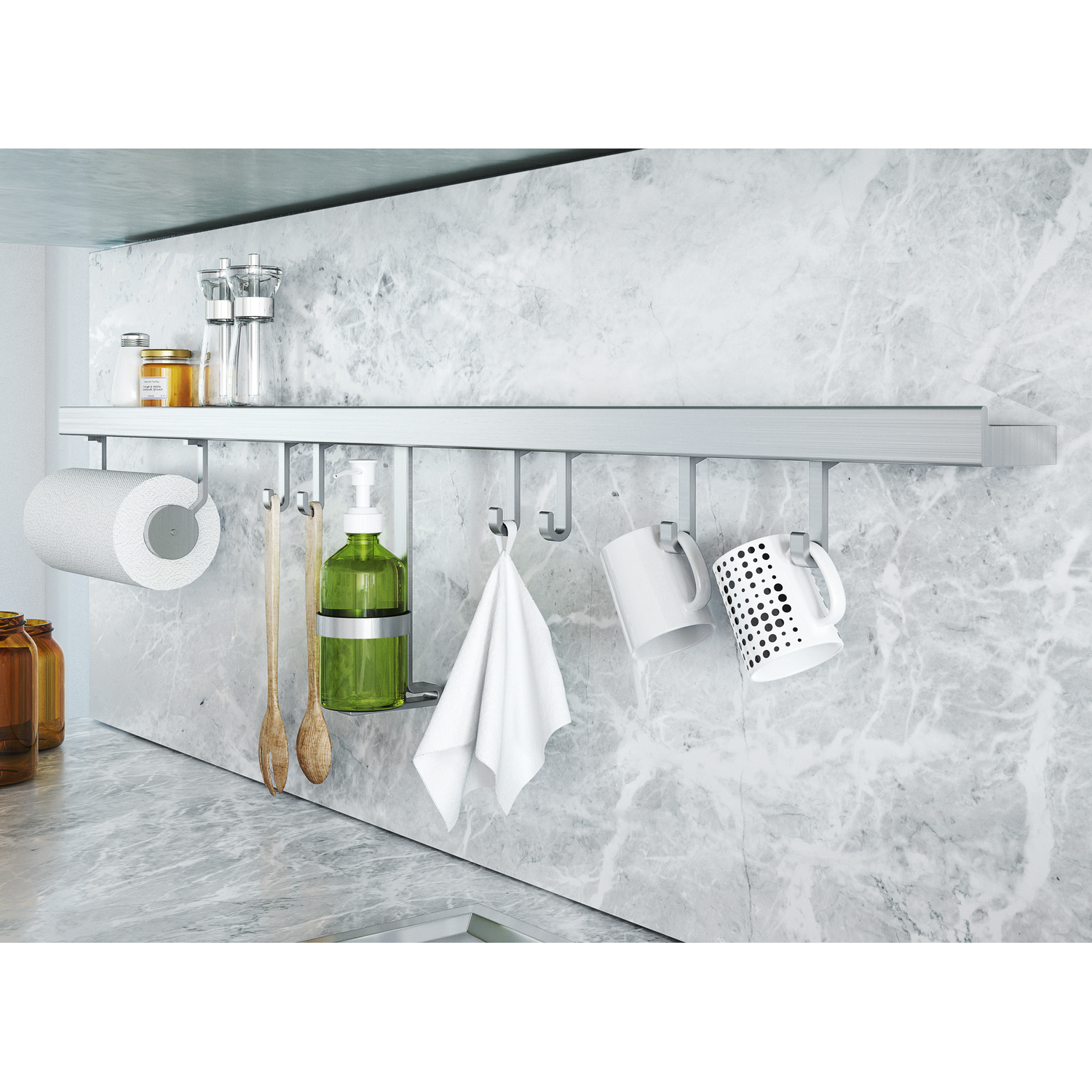Horizon reling-kit 900mm zwart incl. bevestigingen, 3 haken en rolhouder