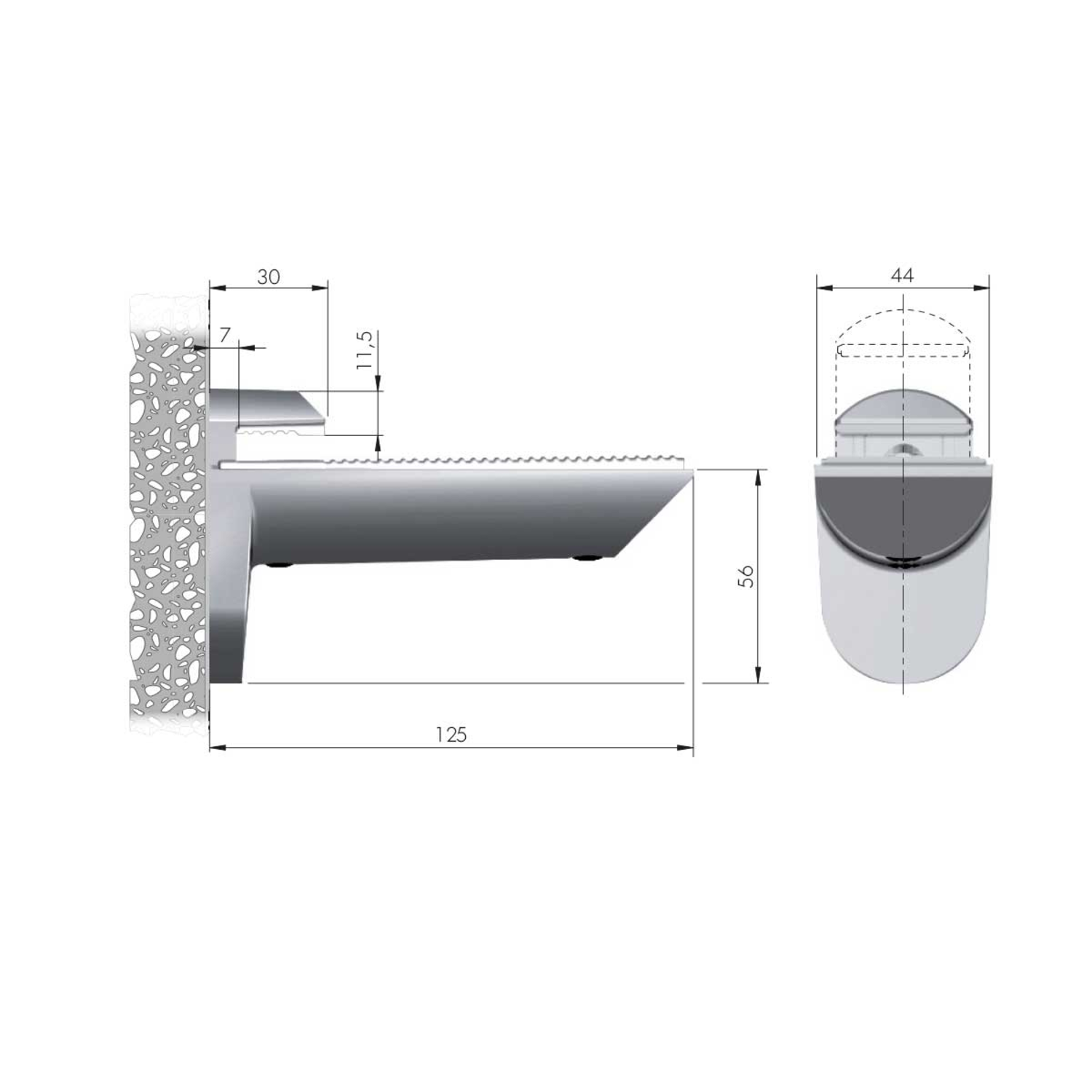 Support tablette verre kaiman 8-40mm 25kg inox 