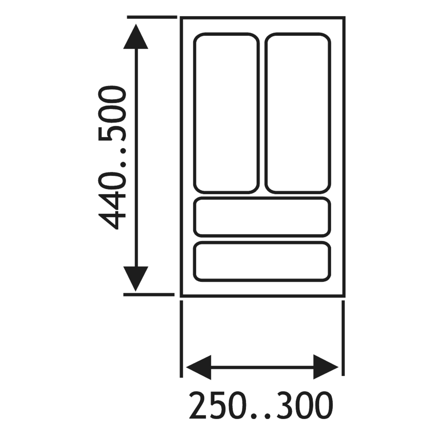 Insert tiroir c.35 cm gris alu  l251-300 p440-500 mm