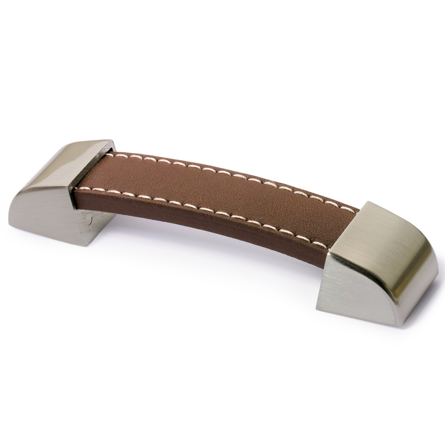 Poignée Agliano, entraxe de perçages 96, L 110 mm, B 25 mm, H 17 mm, cuir brun foncé / aspect inox brossé