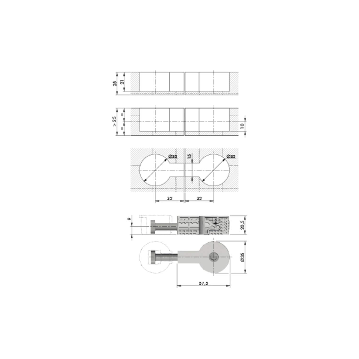 Raccord de tablette quick- M8 x 64mm for.35mm 