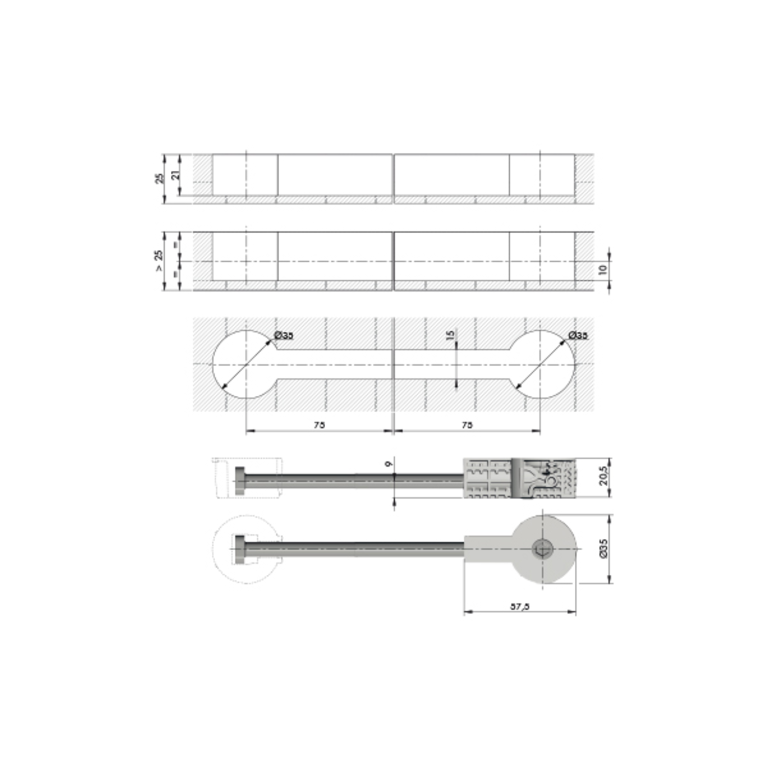 Raccord de tablette quick- M8 x150mm for.35mm 