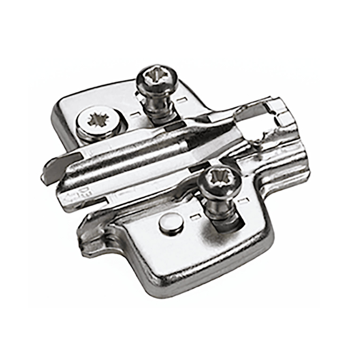 Kruismontageplaat met directe hoogteverstelling, vernikkeld, Rijboring 37 x 32 mm, met euroschroeven (voor boringen ø 5 x 12 mm), dikte 3.0 mm