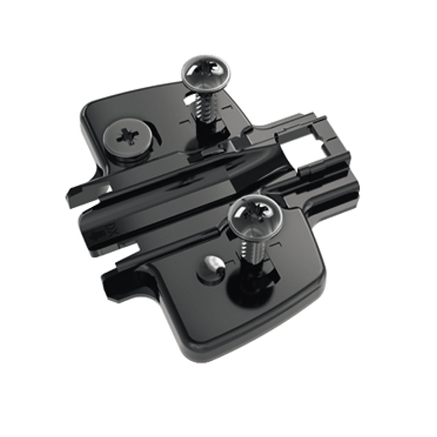 Kruismontageplaat met directe hoogteverstelling, in obsidiaanzwart, Rijboring 37 x 32 mm, Hettich Direkt met geleidetappen en speciale schroeven (voor boringen ø 5 x 7,5 mm), dikte 0.0 mm