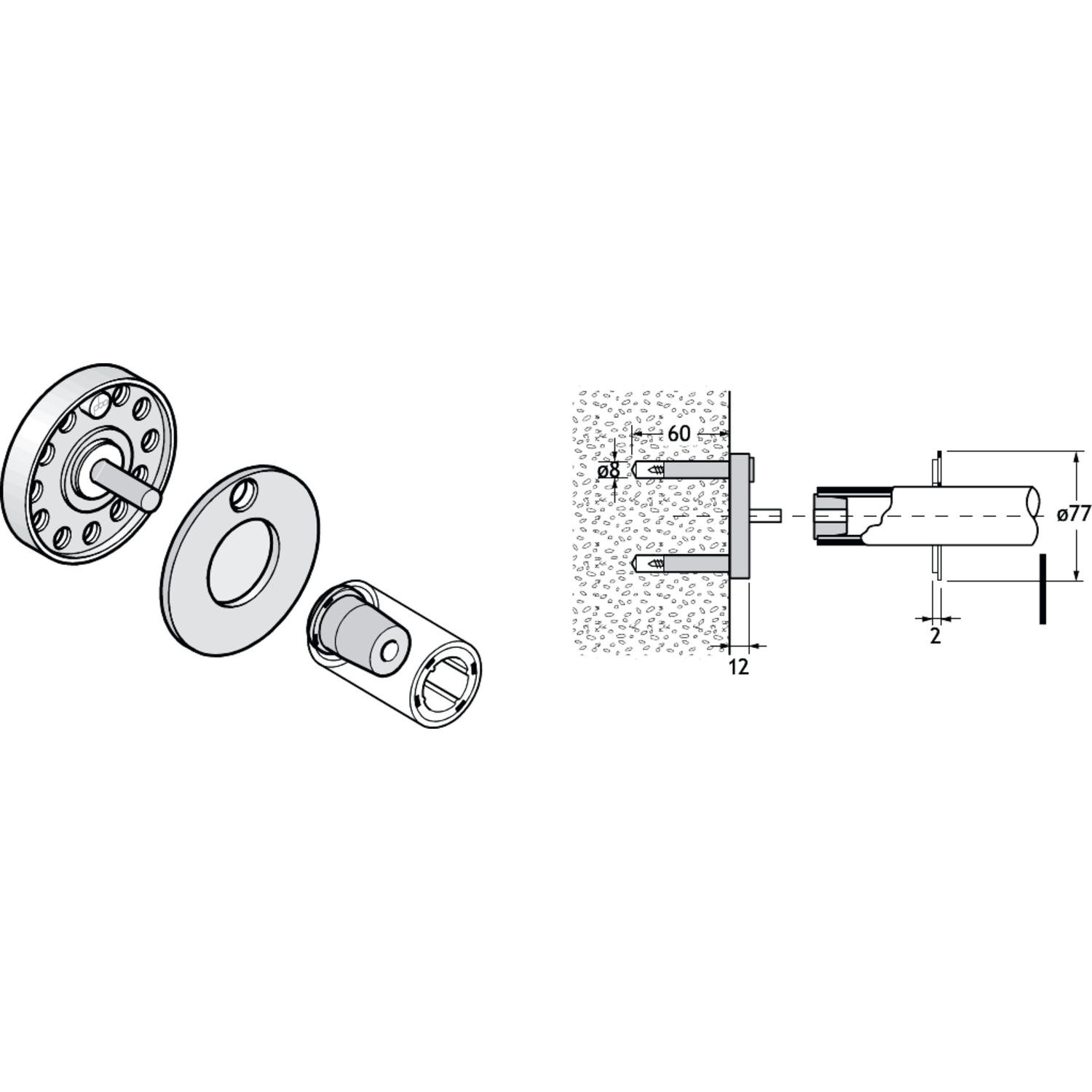 Pba 500-nylon blanc rosace de fixation regl.murale tube
