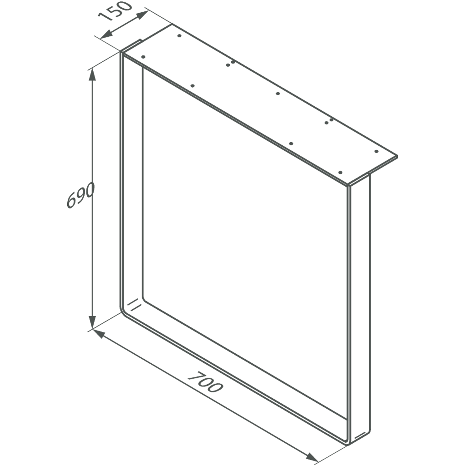 U-poot aanbouwtafel chr. h=690mm/b=700m