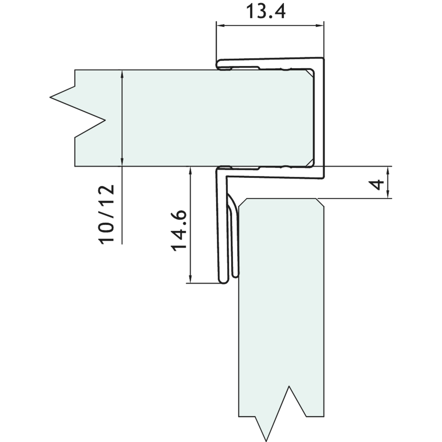 Joint avec butée 90° l2200mm pour verres 10/12 mm 