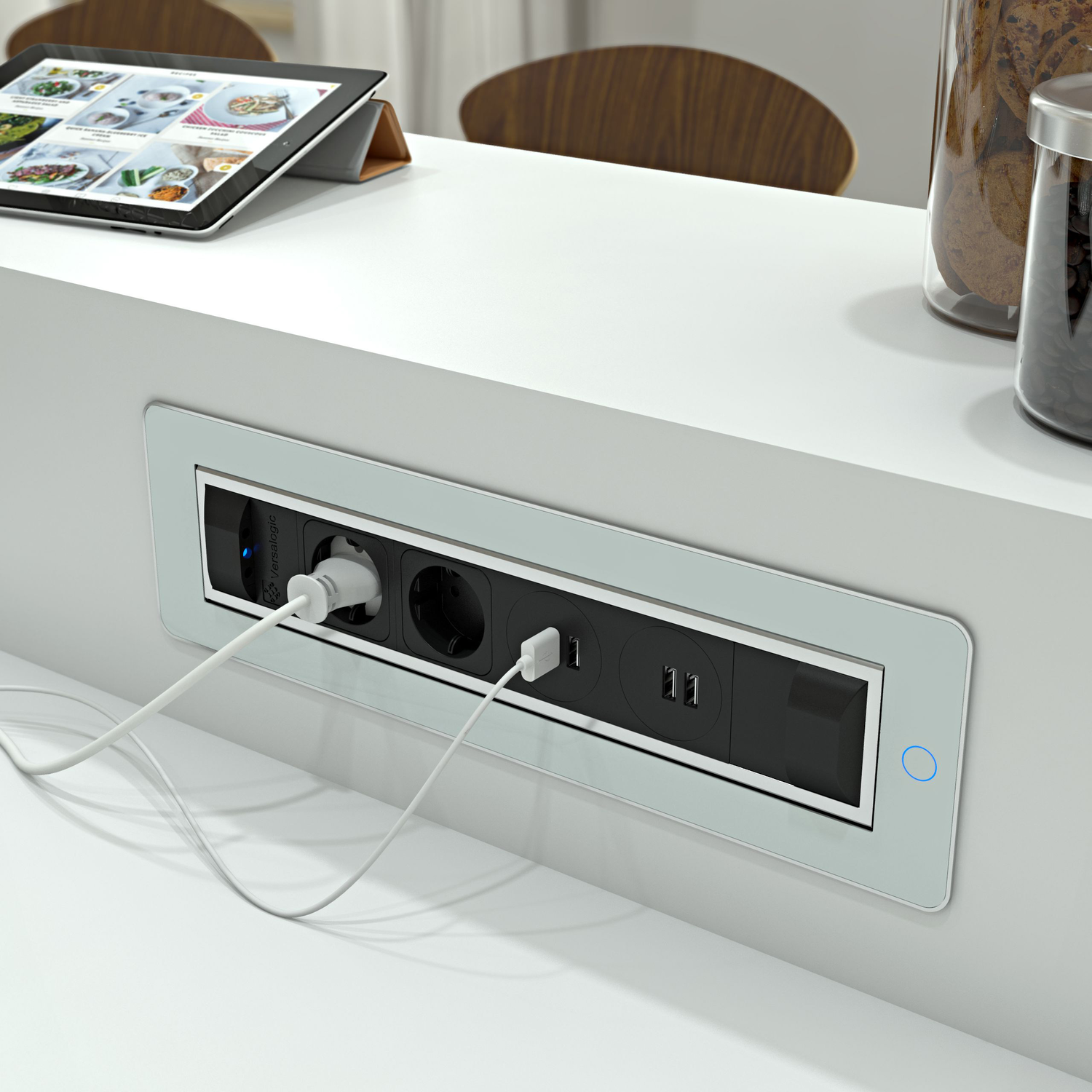 Versaturn b-f inox brosse 3 prises +2 charg. usb   avec câble 2000mm