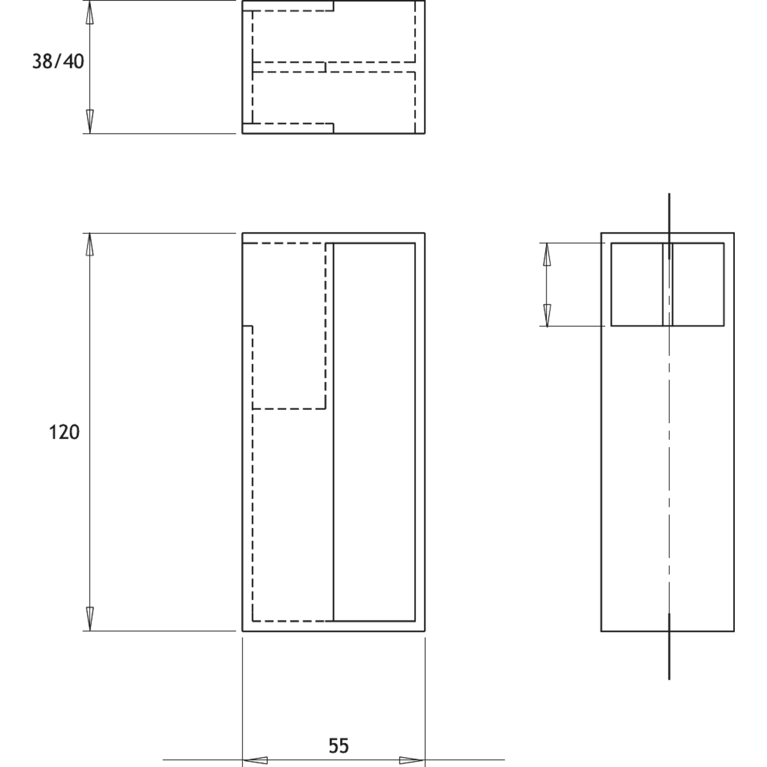Poignee porte coulissante kube 120x55x40mm inox ferme