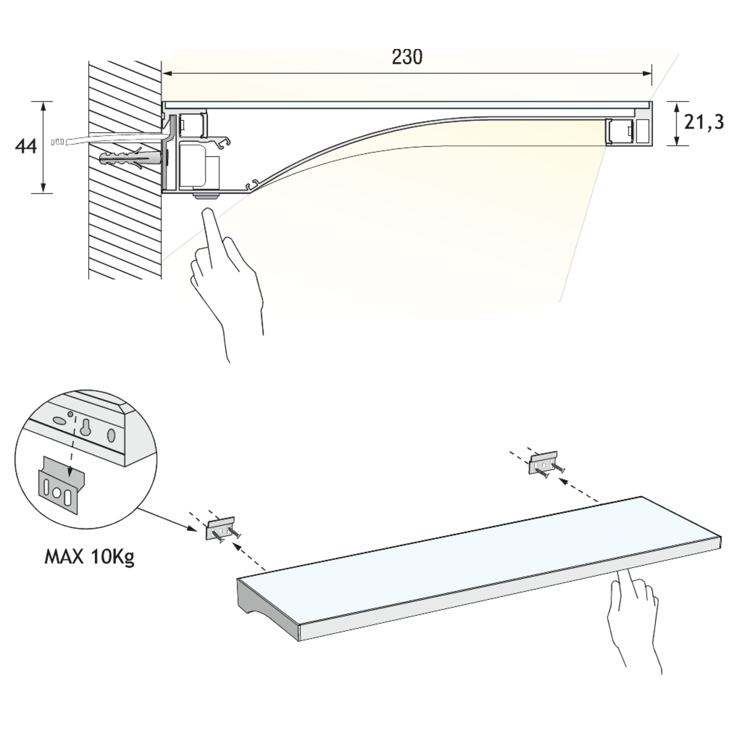 Teo Slim led tablette verre 600mm 6,56W 3000K alu 