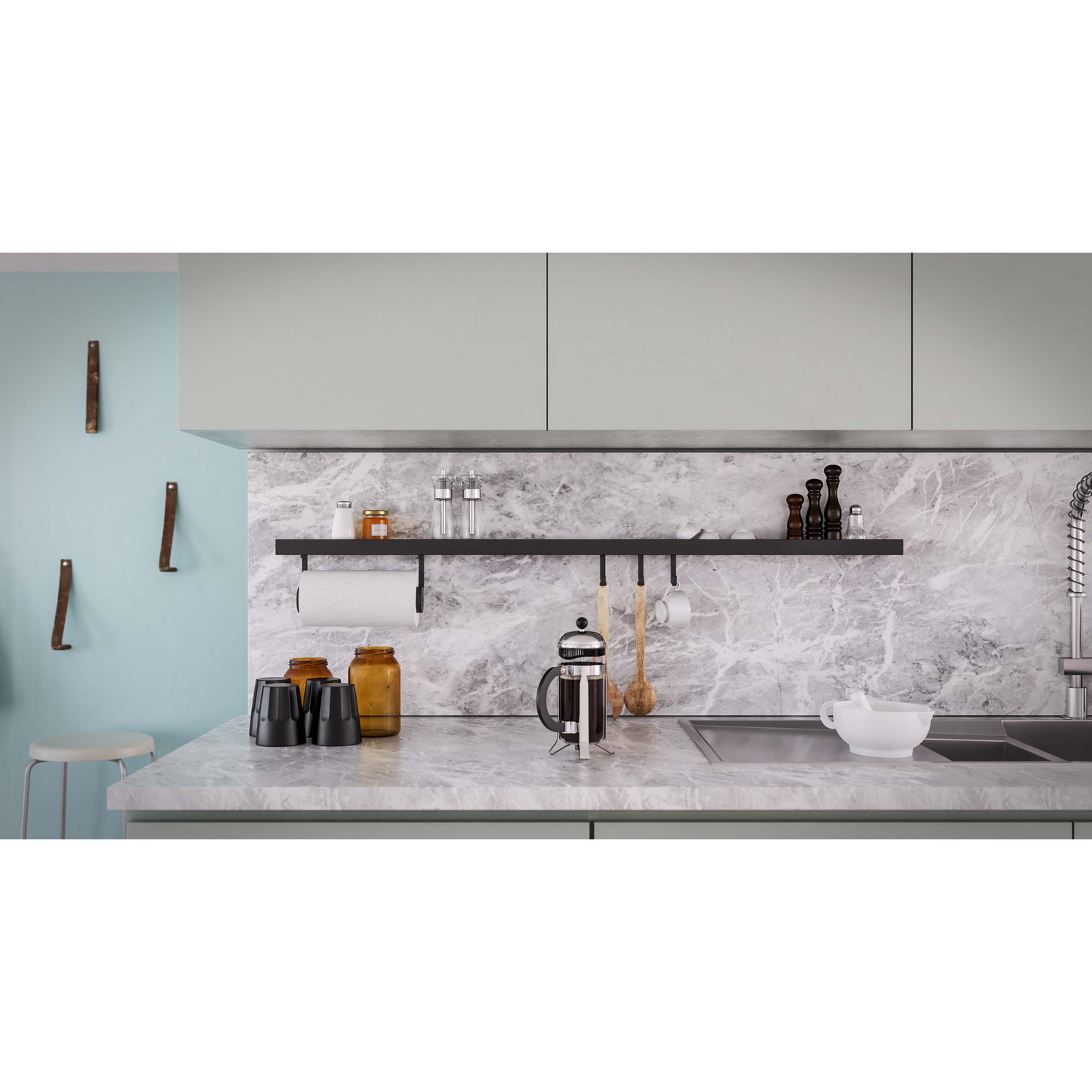 Horizon reling-kit 900mm zwart incl. bevestigingen, 3 haken en rolhouder