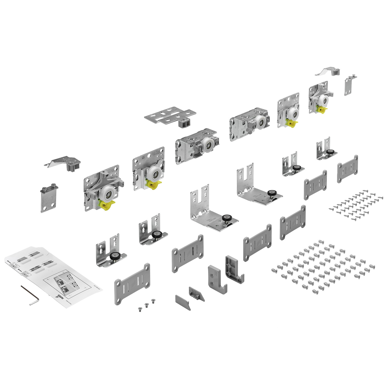 TopLine L, Kit de pièces de coulissage et de guidage,  18 à 30 mm, à 3 portes, porte avant au centre