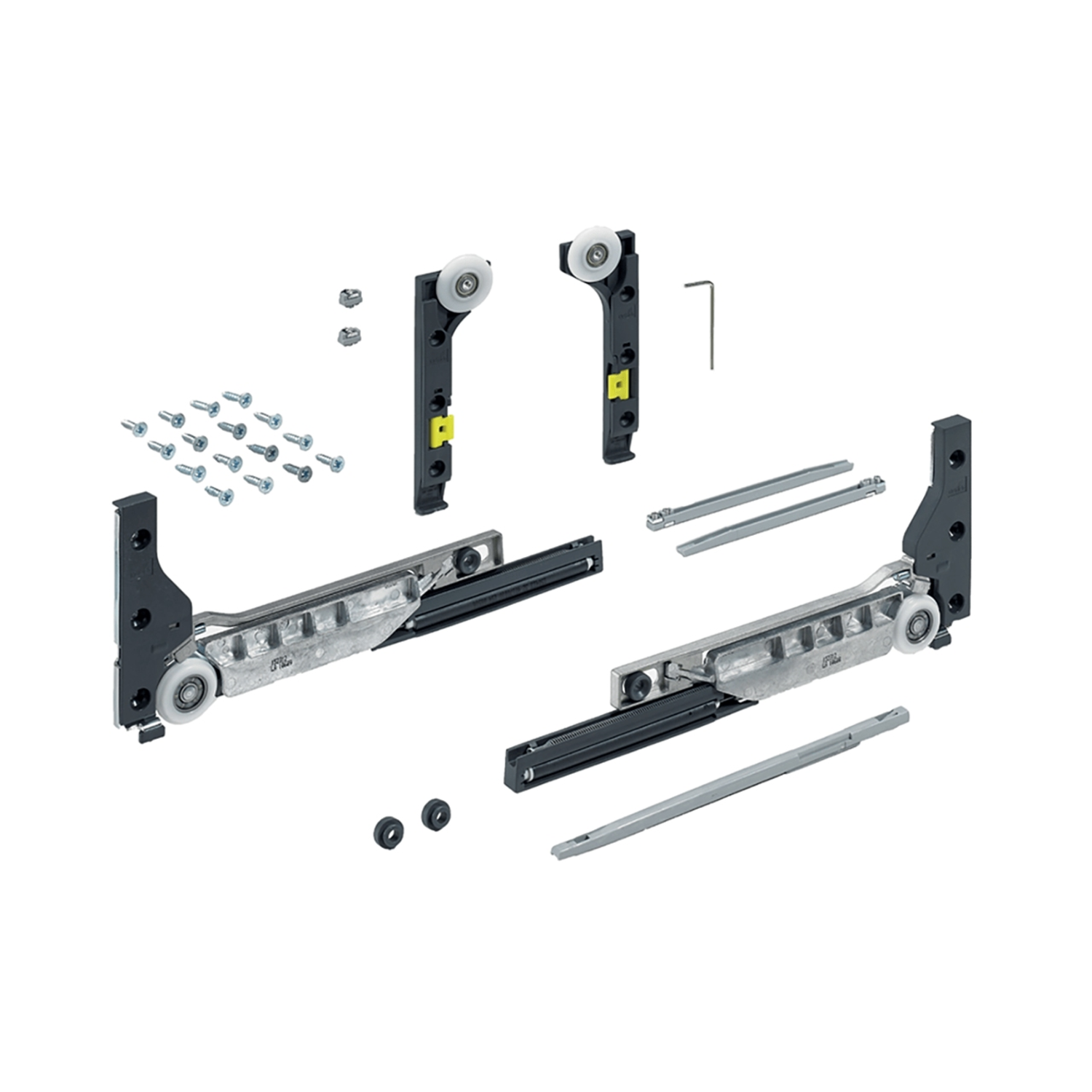 SlideLine M Kit de ferrures pour les portes amorties (amortisseur de fermeture, d'ouverture et anti-collision), 10 kg, Largeur minimale de la porte mm: 450