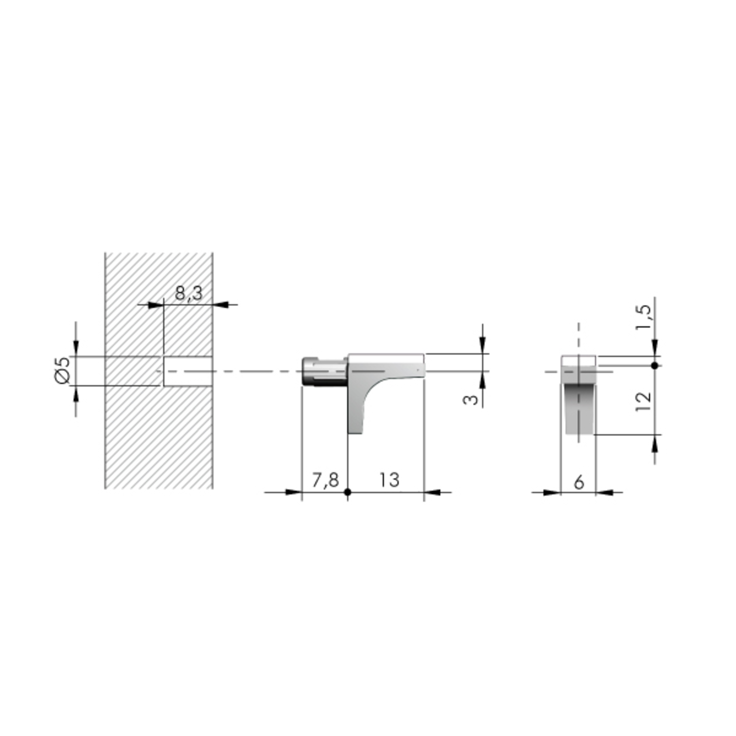 Support tablette K-Line d.5mm nickel pour verre 