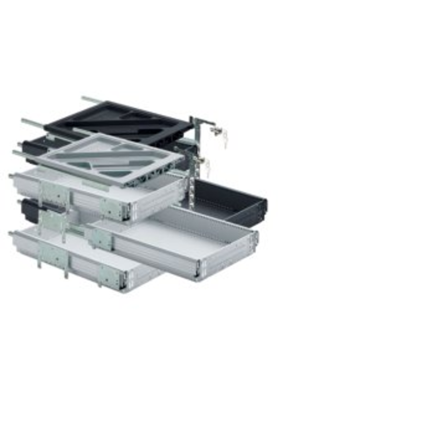 Containerset met volledig uittrekbare ladegeleiders, Inbouwdiepte (min.) 730 mm, zwart