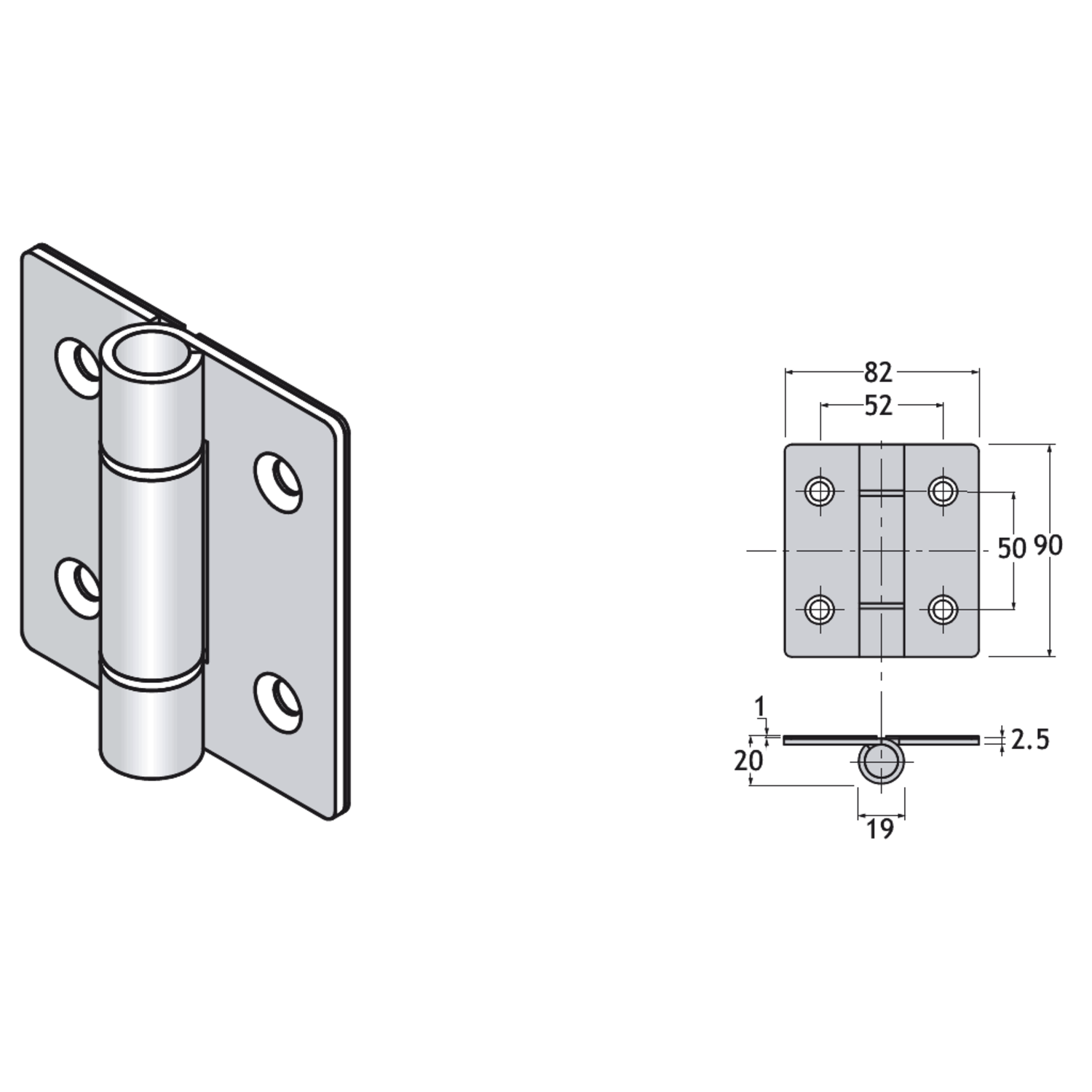 Pba 500-g inox sat. charniere pour porte en verre