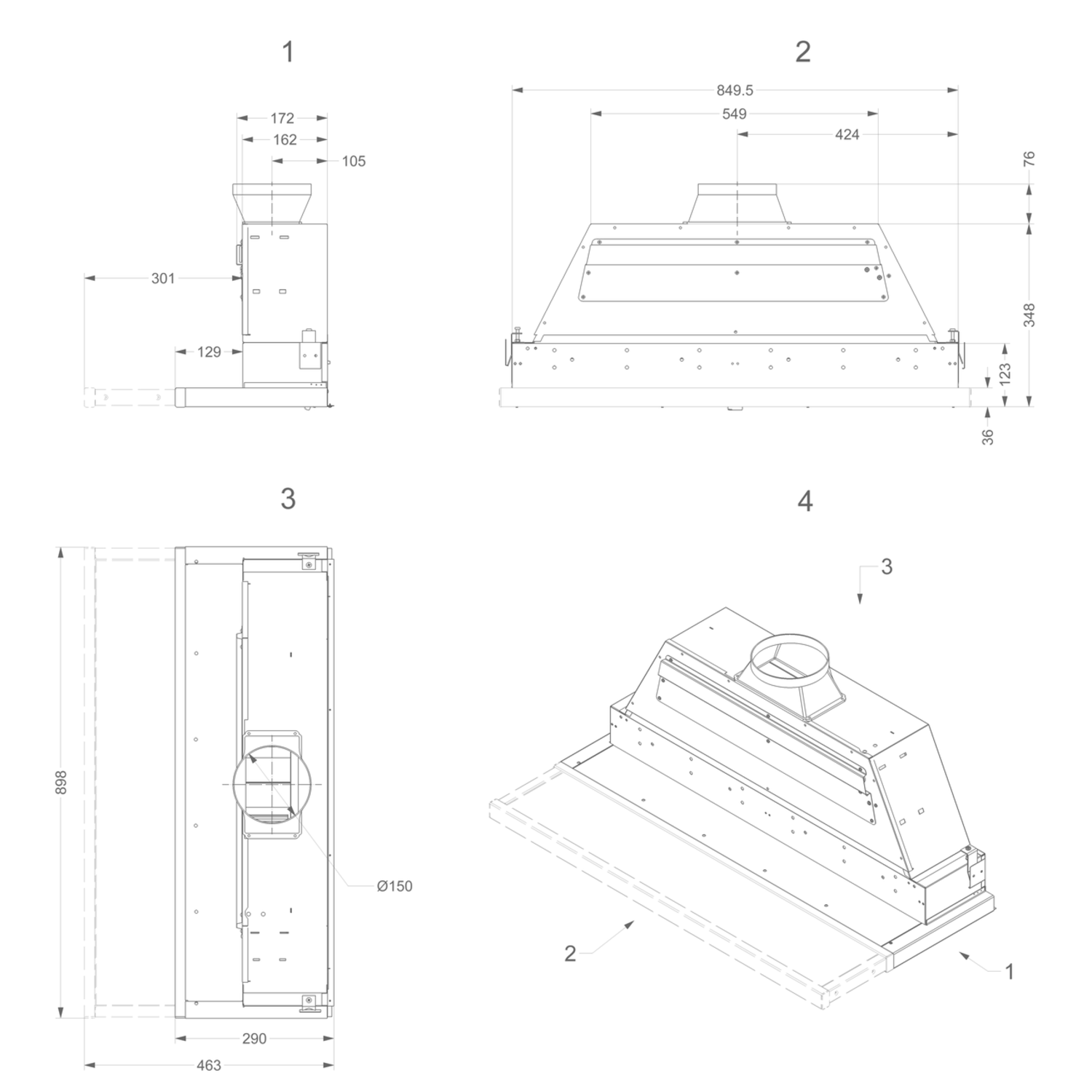 Novy telescopische dampkap 90cm RVS dub motor elec