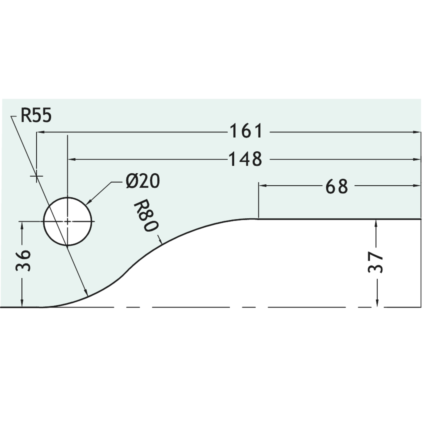 Pivot onder, voor 10/13.5 mm glas, B164 H51, geborsteld rvs