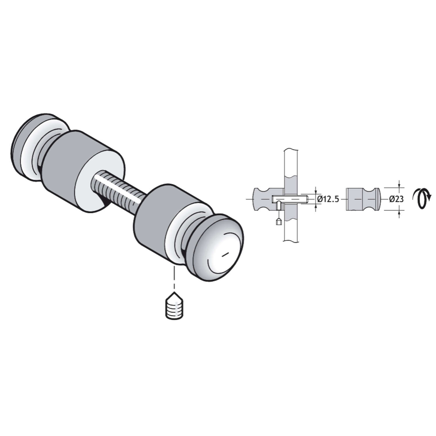 Pba 500-g inox sat. bouton double pr porte en verr e