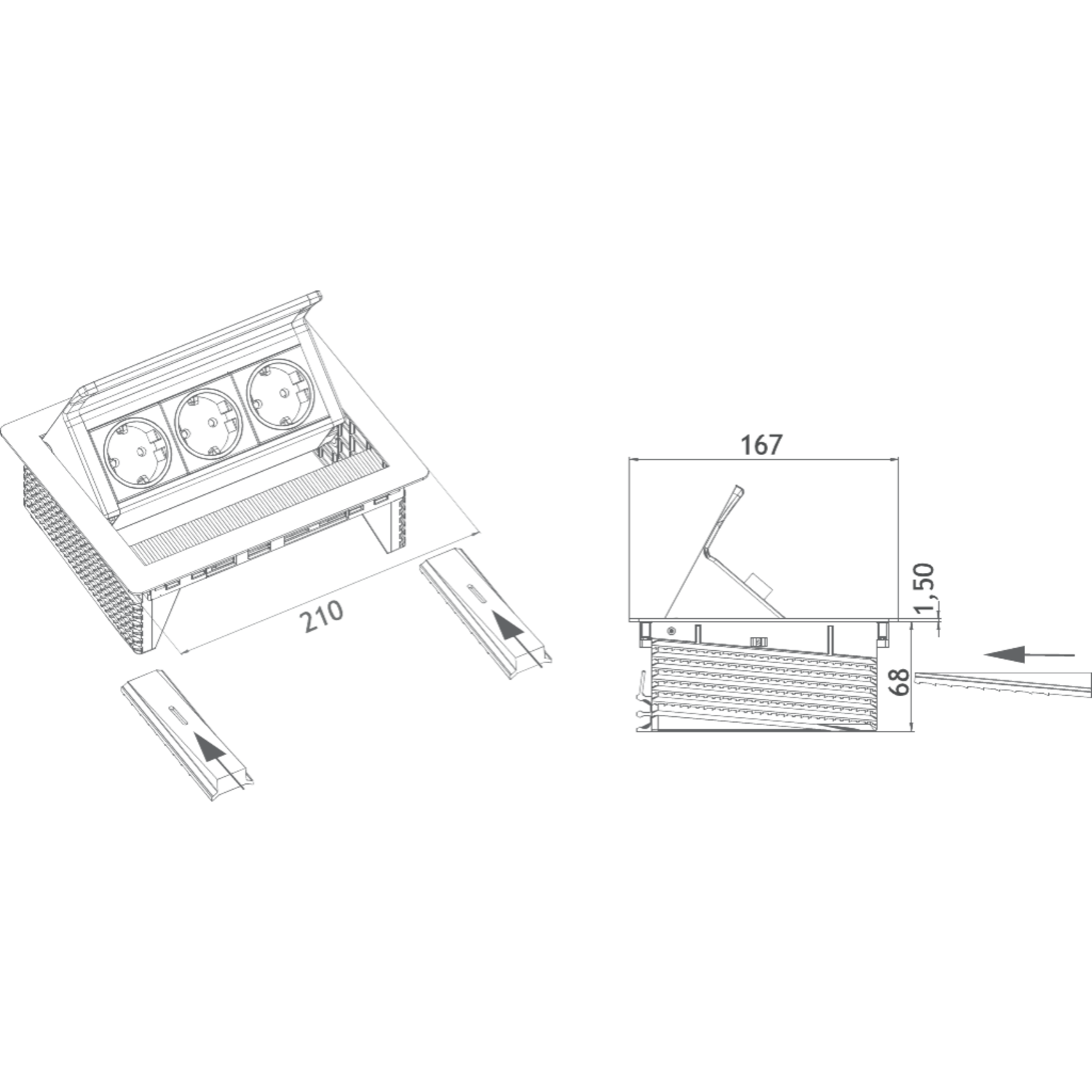 Evoline flip top push small zwart gelakt b-f3 stop 3 stopcontacten