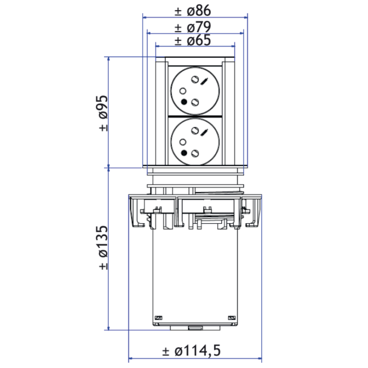 Elevator rvs-look d-l-nl 2 stopcontacten